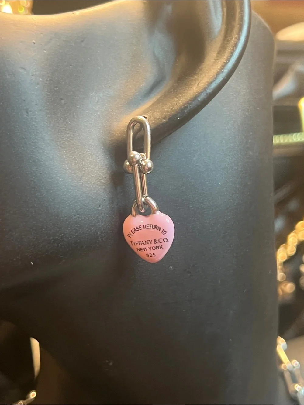 Ip Cycled Pink Heart Charm Dangle Earring - Stainless Steal